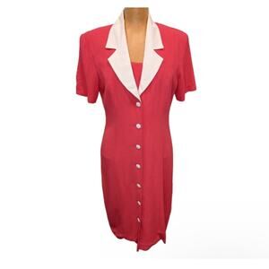 Vintage Mascara Dress Knee Length 80s Retro Secretary Office Coral US Size 4
